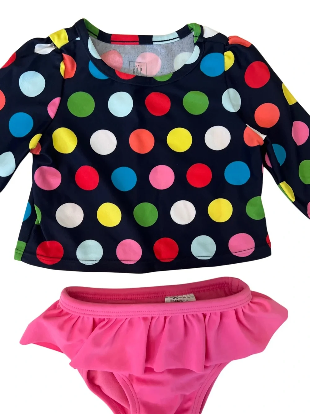 GAP Black & Pink Rashguard Set w/ Multicolor Polka Dots | Baby Girl 0-6 Months